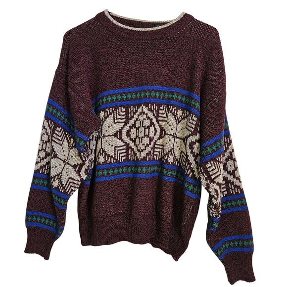 Anchor Blue Maroon Fair Isle Knit Sweater Size M Men's Winter Nordic Grandpacore - Picture 1 of 9